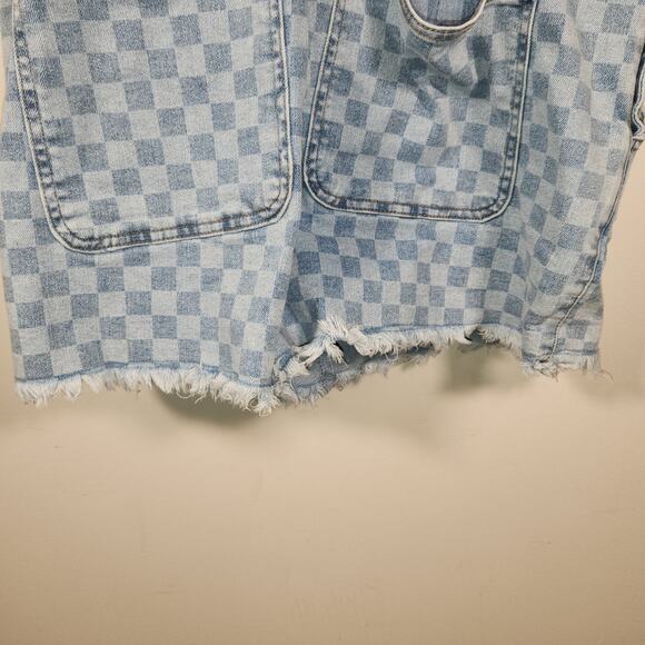 NO BO NO BOUNDARIES Denim Shortall Womens XL Blue Checkerboard Boho Cottagecore - Picture 9 of 12